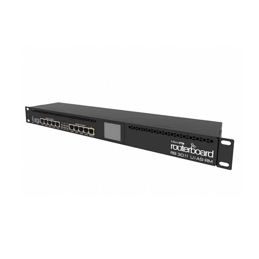 Router Board Mikortik 10 Puertos Gigabit + 1 Puerto SFP CPU 1.4GHz RAM 1GB Soporta PoE Almacenamiento o Modem 3G 4G Licencia Nivel 5 Rackeable RB3011UiAS-RM