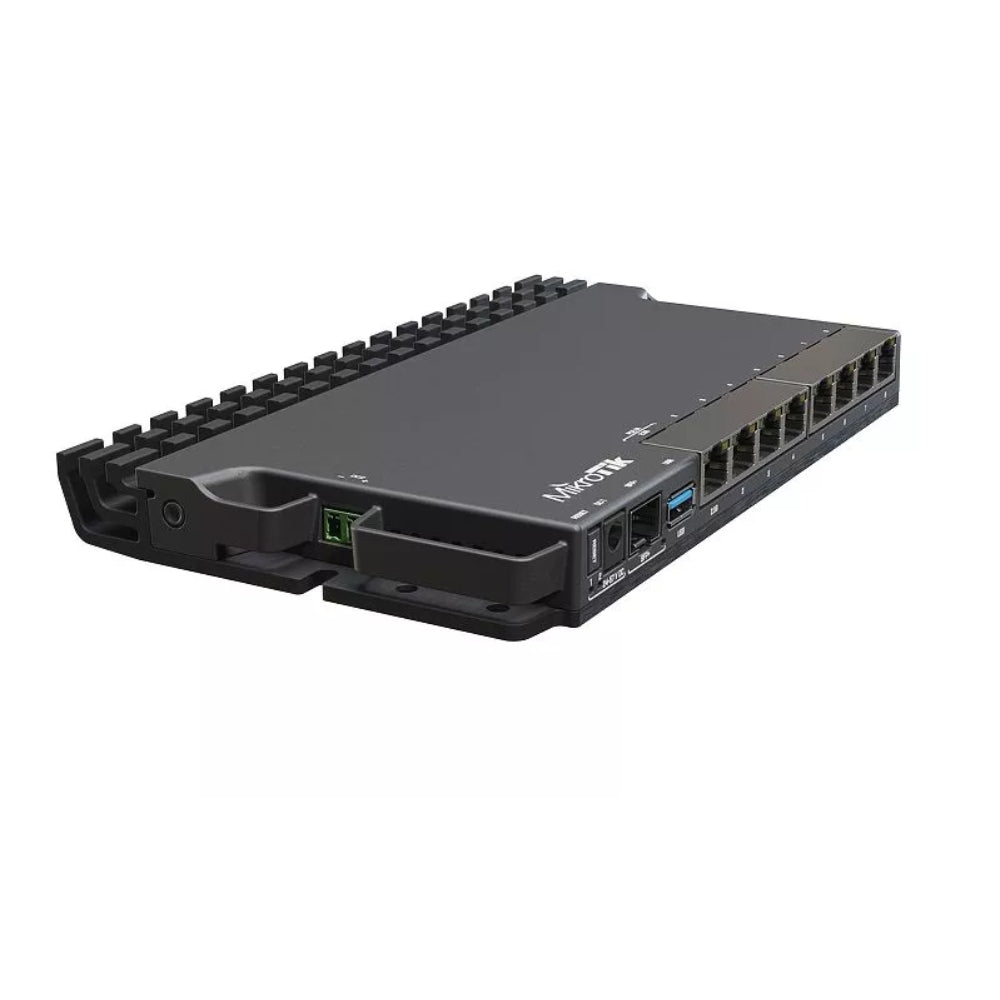 Router Board Mikrotik 7 Puertos Gigabit + 1 Puerto SFP 2.5G CPU Quad Core ARMv8 1.4GHz RAM 1GB DDR4 Soporta PoE In Licencia Nivel 5 RB5009UG+S+IN