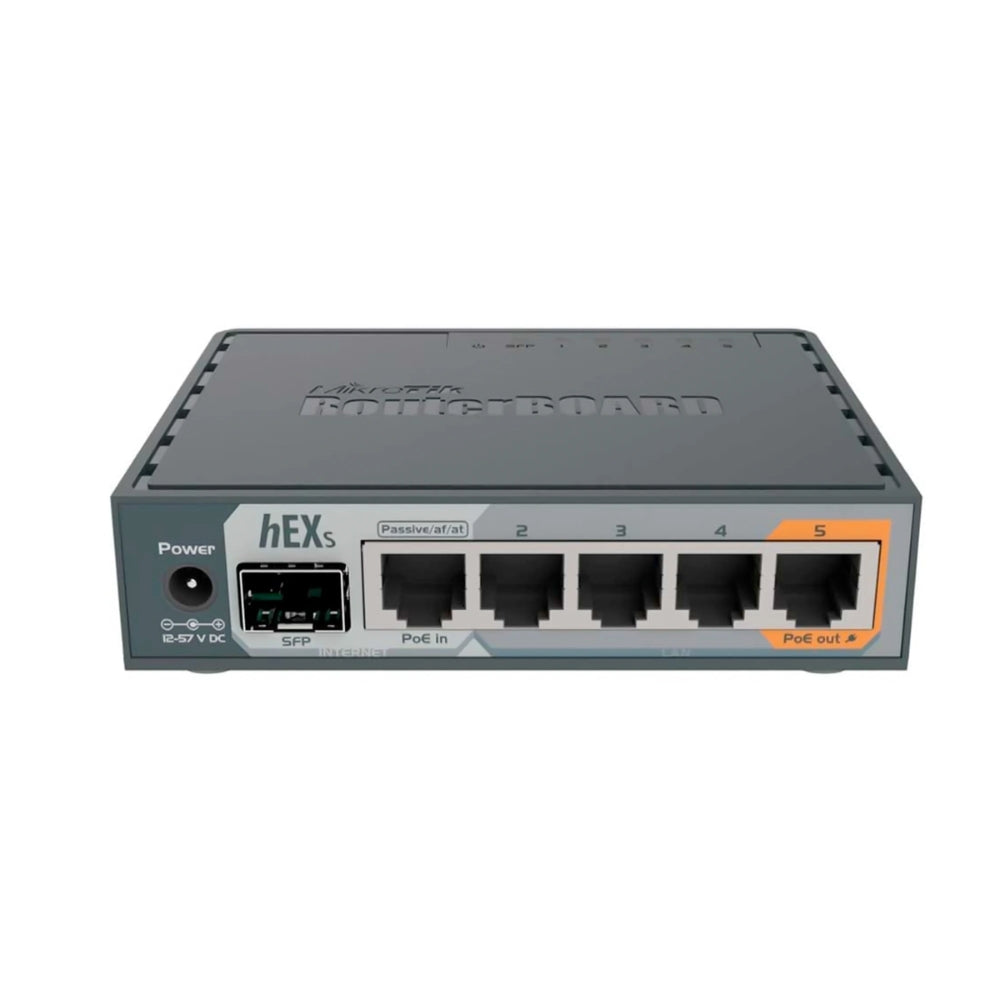 Router Board Mikrotik Hex S 5 Puertos Gigabit + 1 Puerto SFP CPU Doble Nucleo 880MHz RAM 256MB RouterOS L4 Soporta IPSec Servidor The Dude Puertos USB y Micro SD RB760iGS