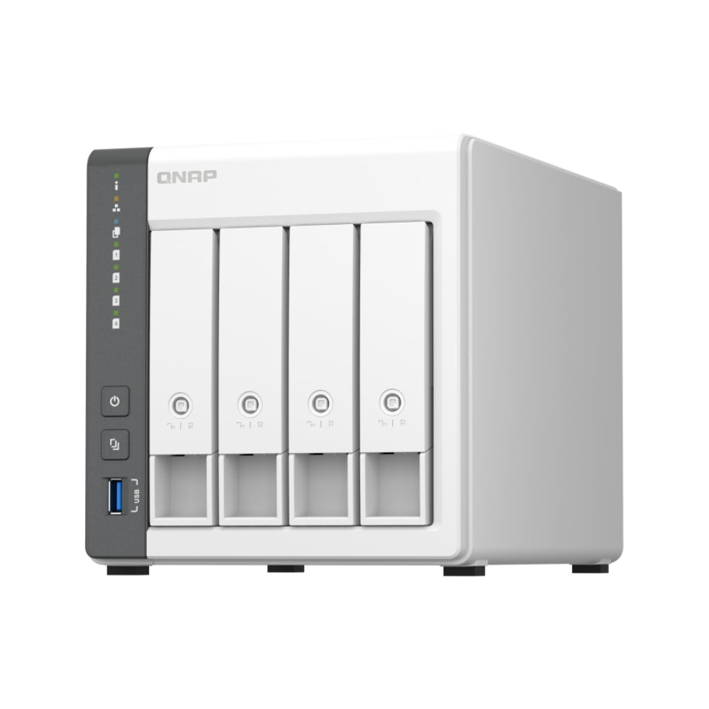 Servidor NAS Qnap de 4 Bahias Procesador ARM Cortex-A55 con 4GB RAM 1 Puerto 2.5GbE 1 Puerto GbE 3 Puertos USB TS-433-4G-US