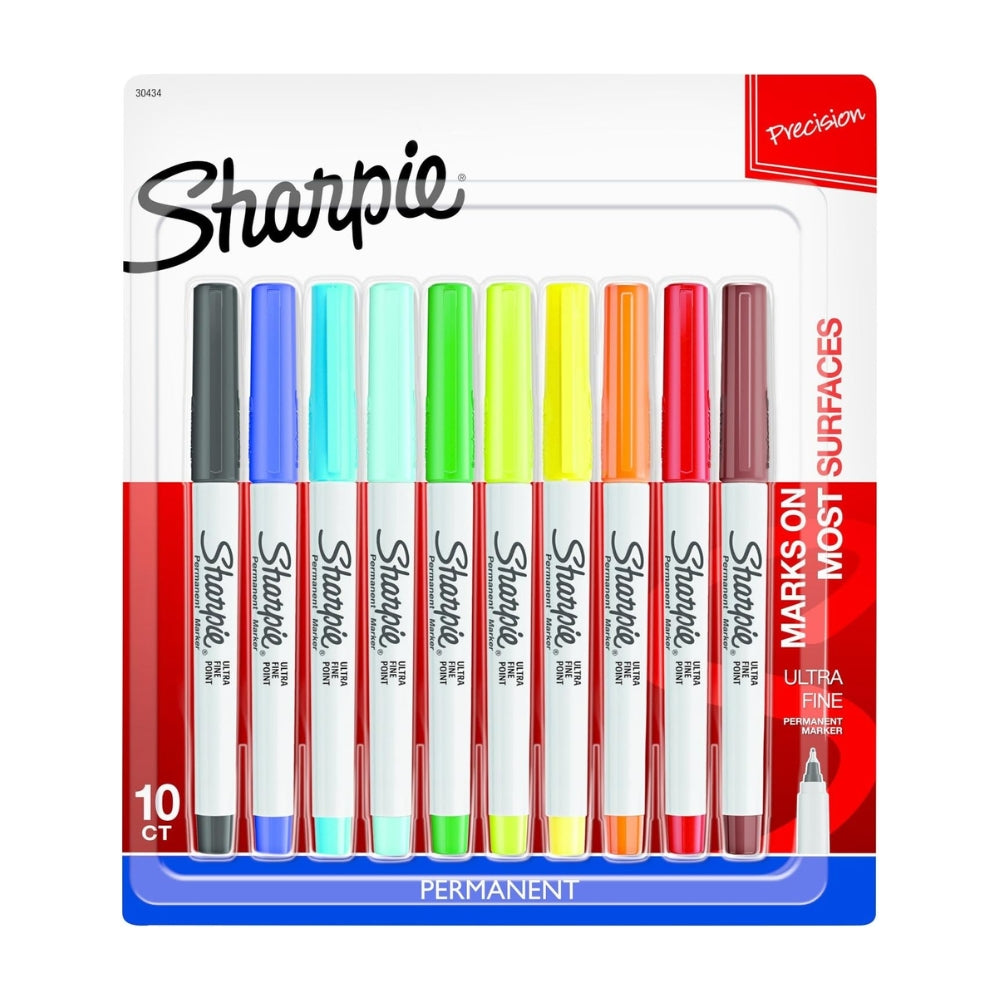 Set de 10 Marcadores Sharpie Permanente para Mayoria de Superficies punta Extra Fina 30434TG