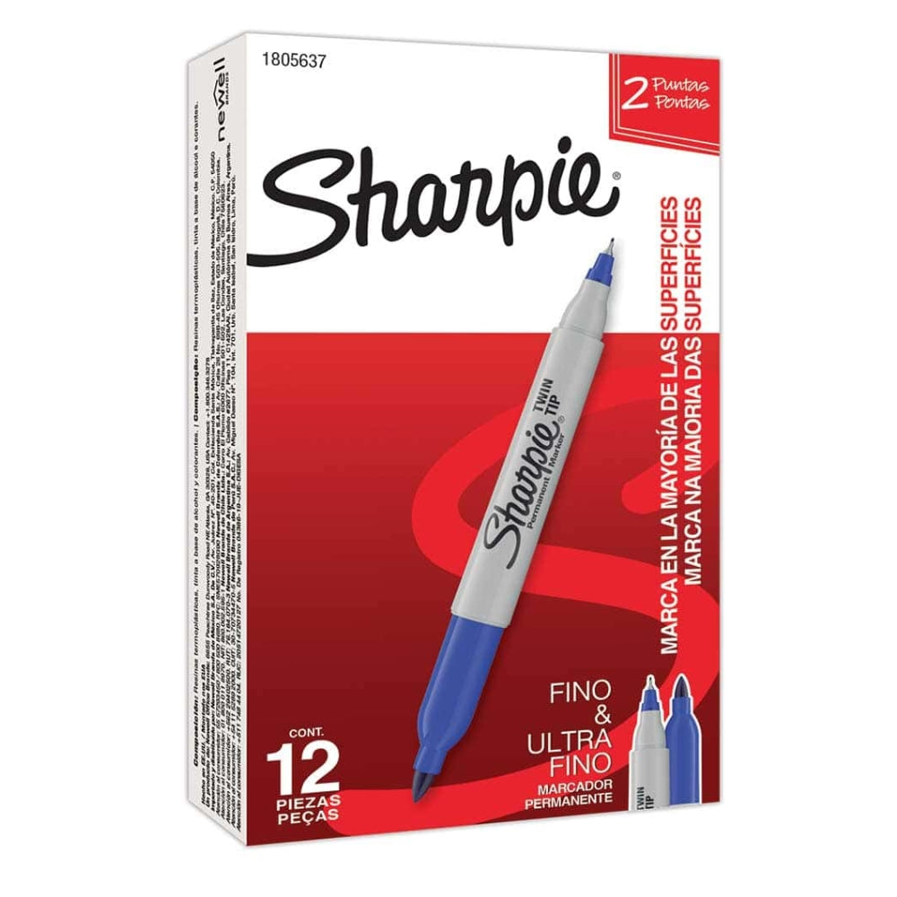 Set de 12 Marcadores Sharpie Permanente punta Fina y Extra Fina color Azul 1805637