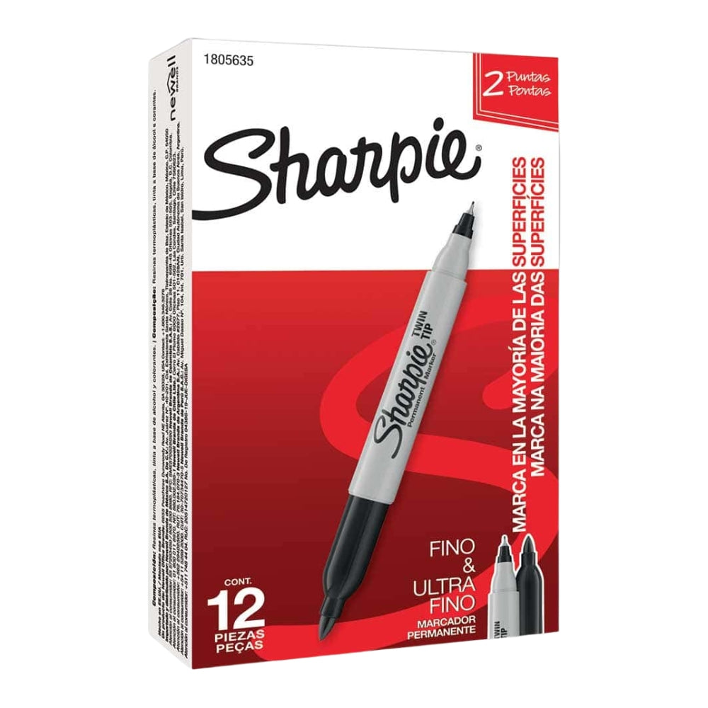 Set de 12 Marcadores Sharpie Permanente punta Fina y Extra Fina color Negro 1805635