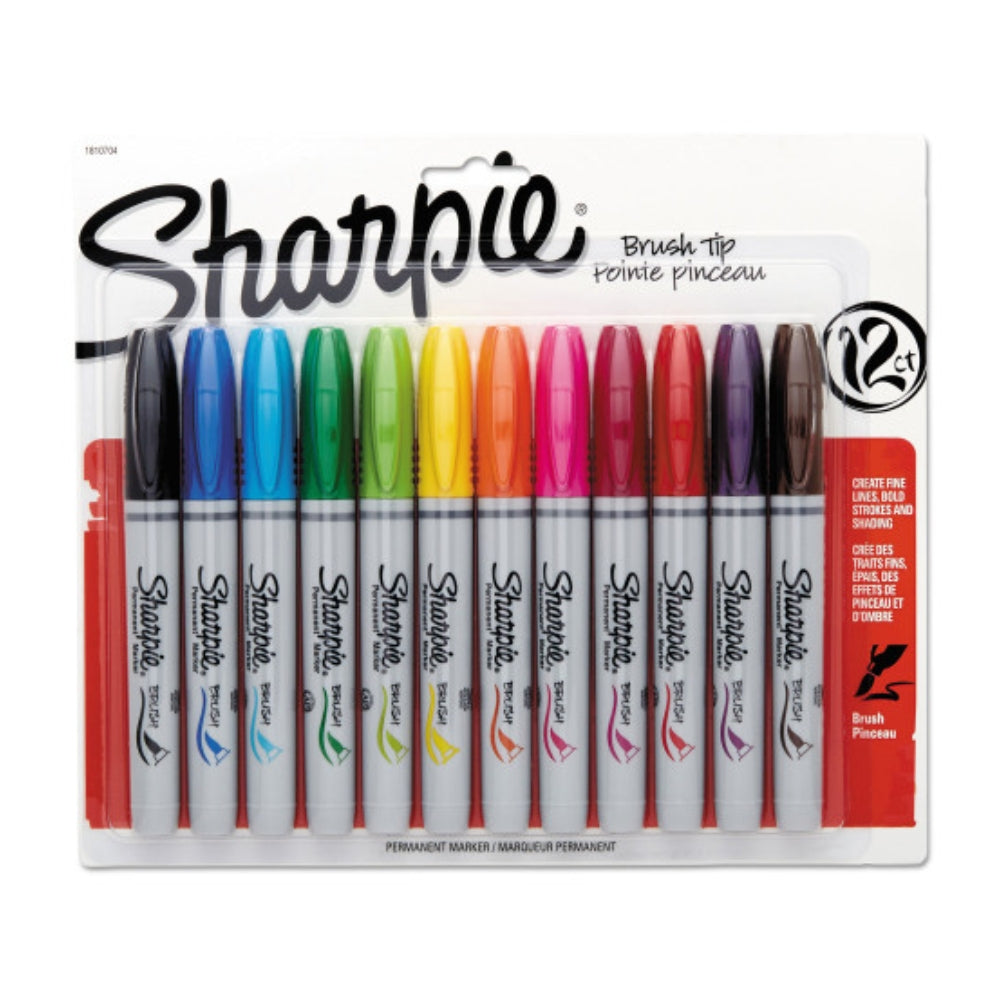 Set de 12 Marcadores Sharpie Permanente punta Pincel varios colores 1810704
