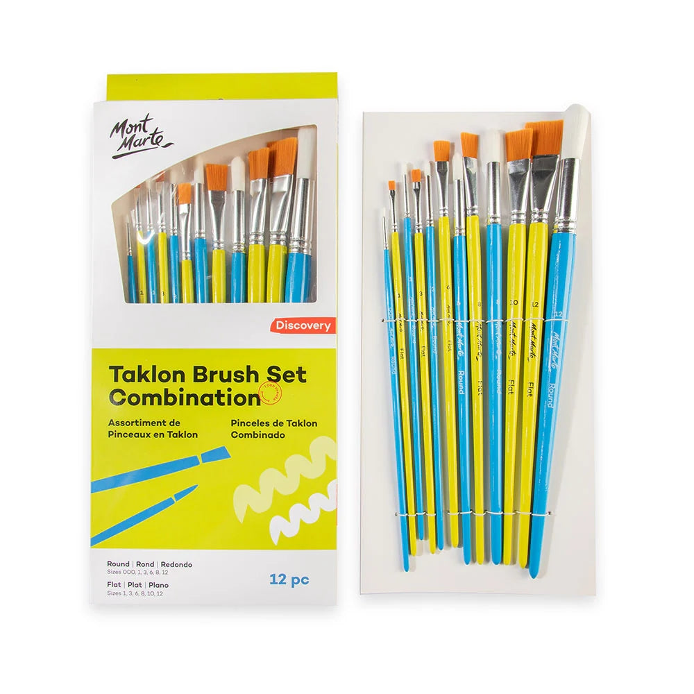 Set de 12 Pinceles MontMarte Discovery de Fibra de Taklon para Acrilico Acuarela y Otros BMHS0060
