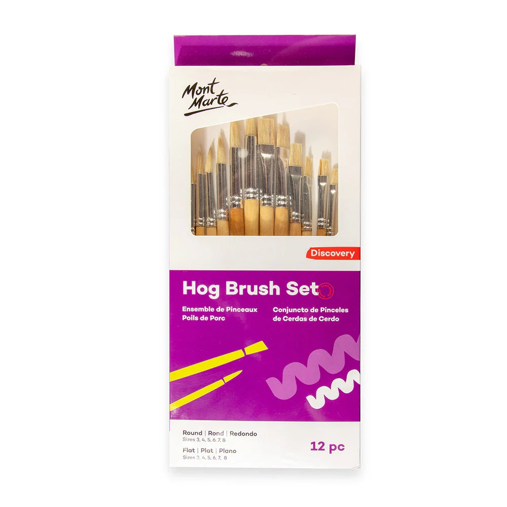 Set de 12 Pinceles MontMarte Discovery de Pelo de Cerdo para Acrilico Gouache y Oleo BMHS0062