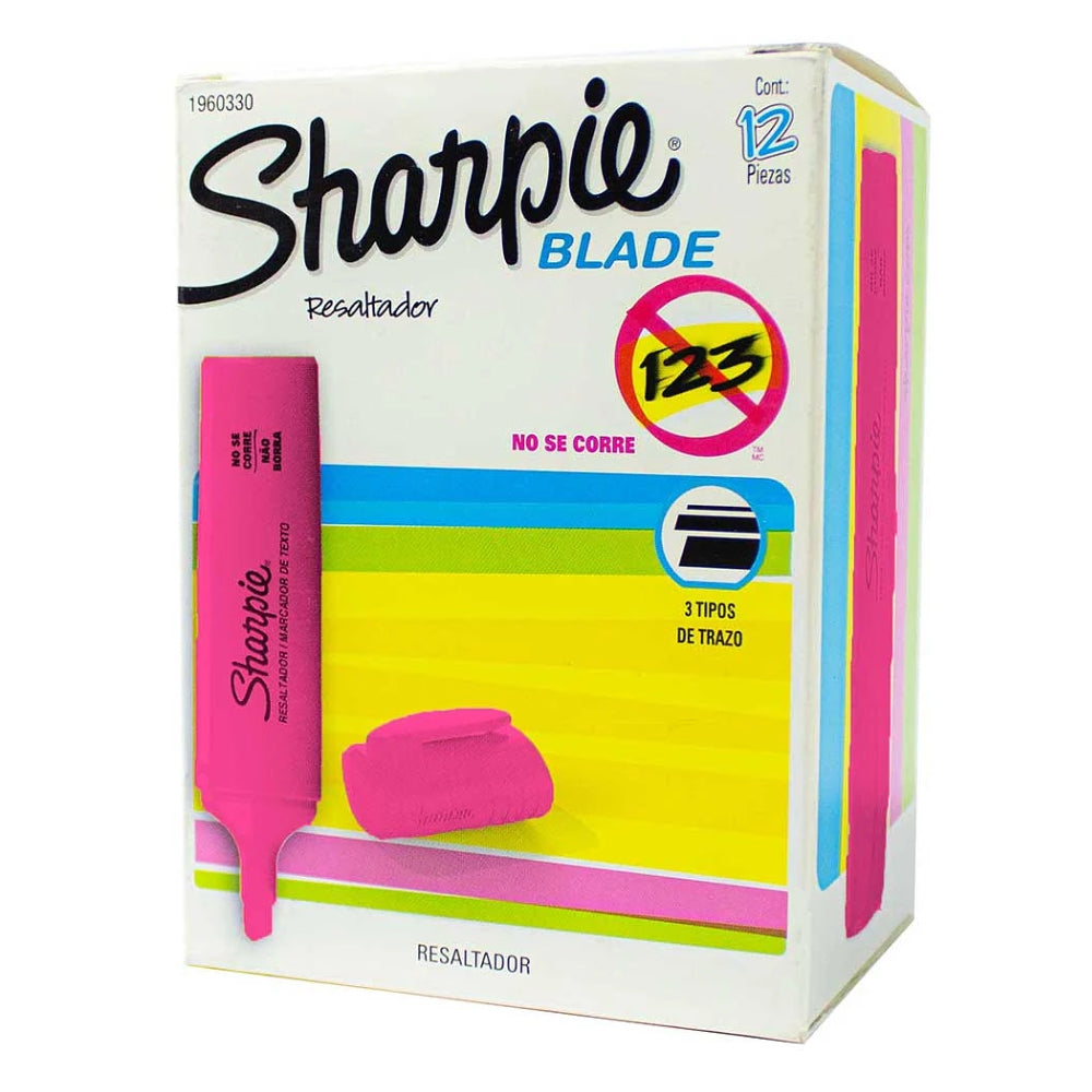 Set de 12 Resaltadores Sharpie punta Biselada para 3 Tipos de Trazo color Rosado 1960329