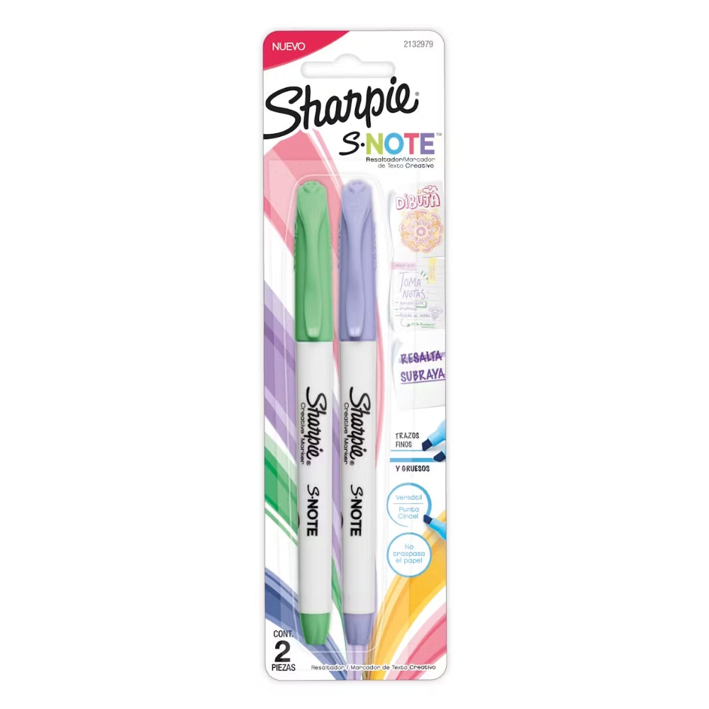 Set de 2 Piezas Sharpie Resaltadores Marcadores S-Note de Texto Creativo varios colores 2132979
