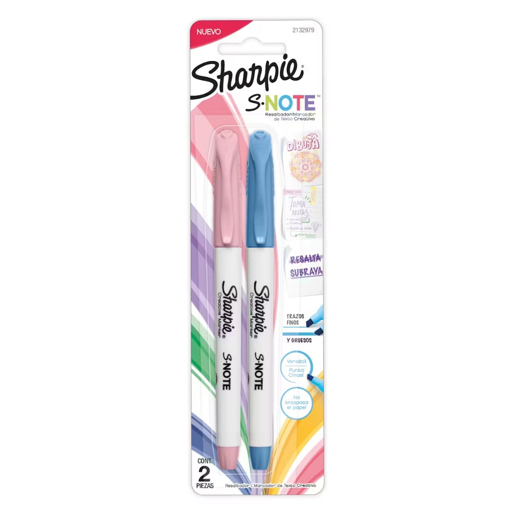 Set de 2 Piezas Sharpie Resaltadores Marcadores S-Note de Texto Creativo varios colores 2132979