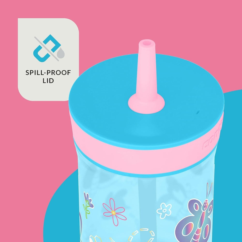 Set de 2 Vasos Contigo Kids Leighton de Plastico Libre de BPA con Bombilla de 14oz 414ml color Blue Raspberry/ Butterflies & Azalea/LLamas Theme 2188180
