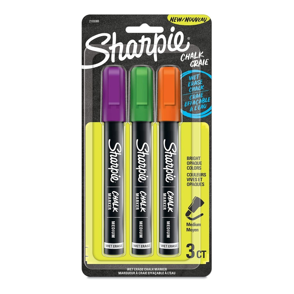 Set de 3 Marcadores Sharpie de Tiza para Pizarra negra de Borrado Humedo punta Media varios colores 2103006