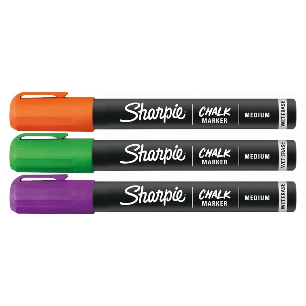 Set de 3 Marcadores Sharpie de Tiza para Pizarra negra de Borrado Humedo punta Media varios colores 2103006