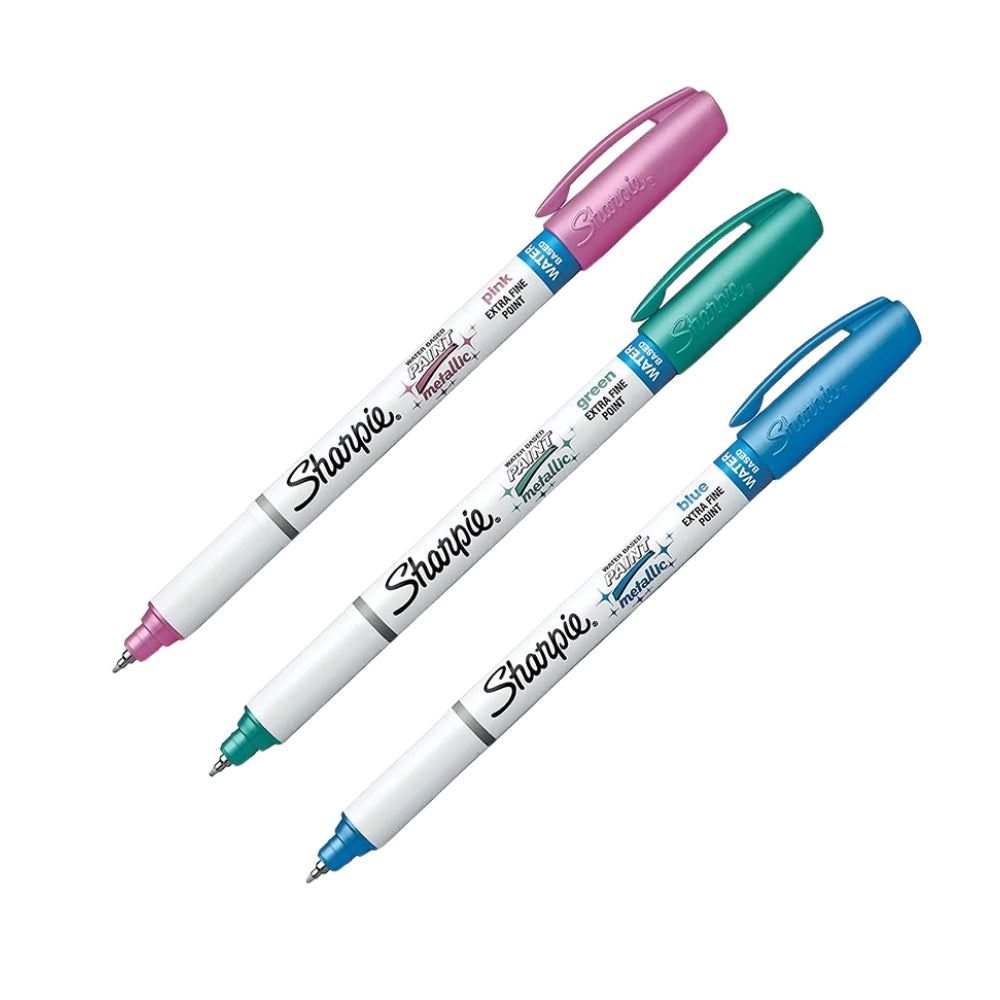 Set de 3 Marcadores Sharpie Tinta a Base de Aceite con Acabado Metalico Brillante punta Extra Fina varios colores 1783277