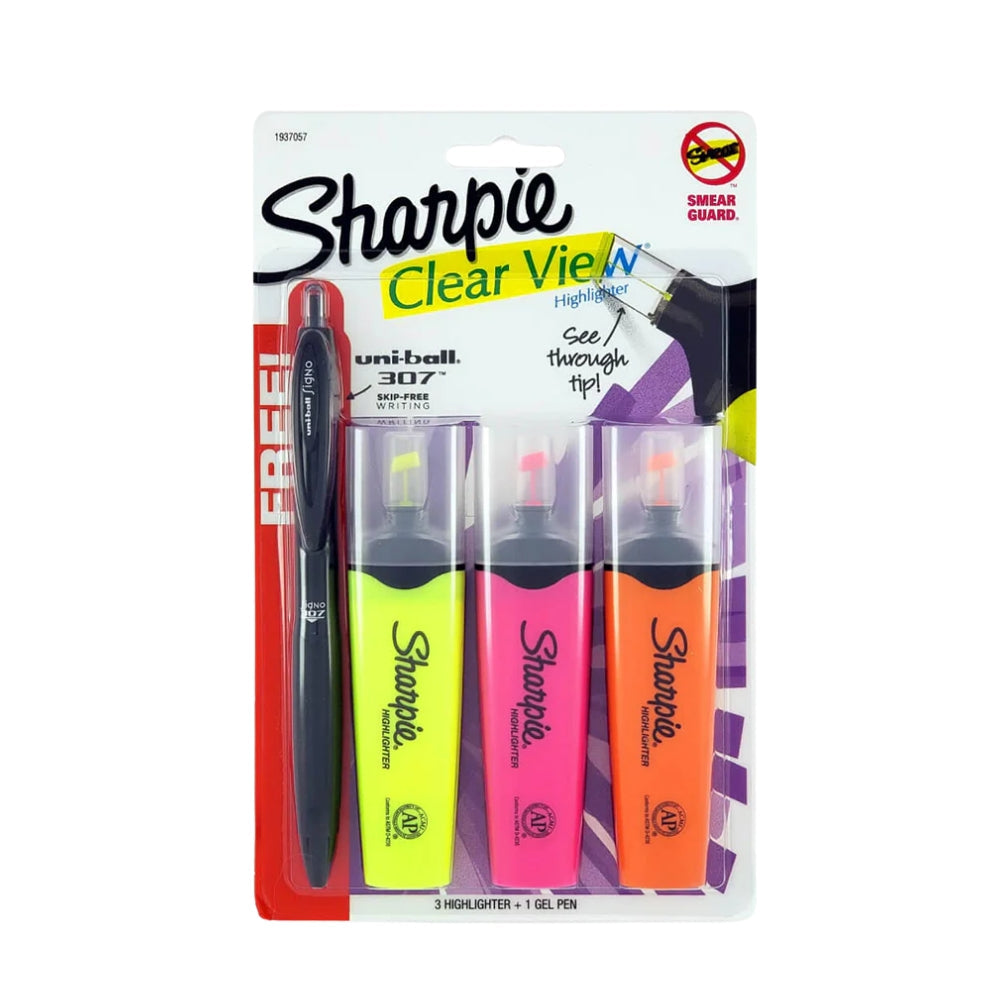Set de 3 Resaltadores Sharpie con punta Biselada Chisel varios colores y 1 Boligrafo Uni-Ball Gel 1937057