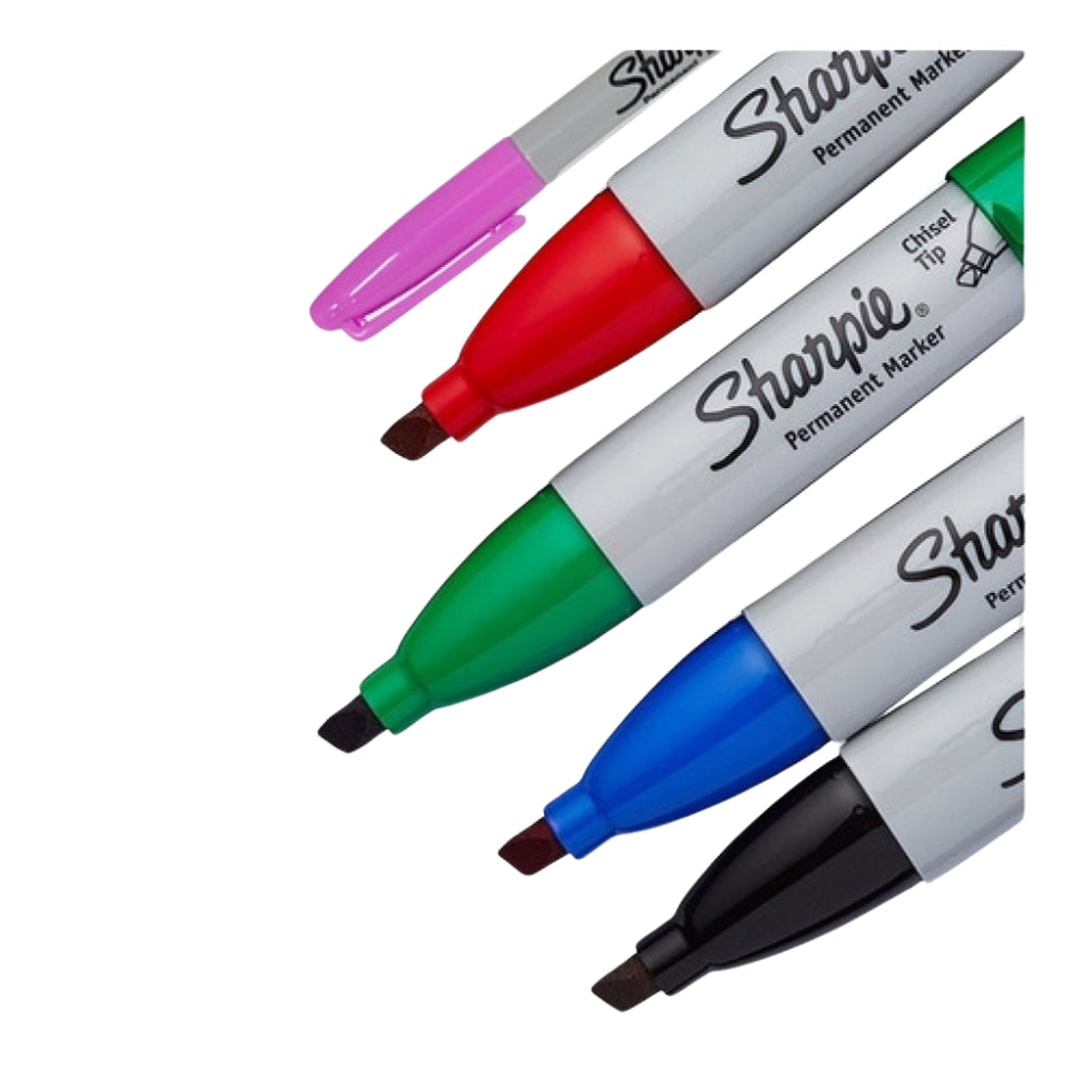 Set de 4 Marcadores Sharpie Permanente para Mayoria de Superficies punta Chisel y 1 Marcador Permanente Punta Fina 1939493