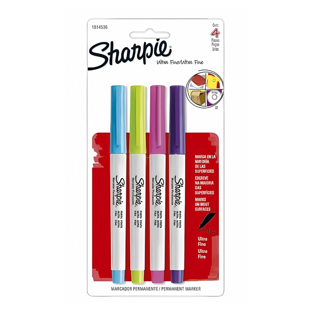 Set de 4 Marcadores Sharpie Permanente para Mayoria de Superficies punta Extra Fina varios colores 1814536