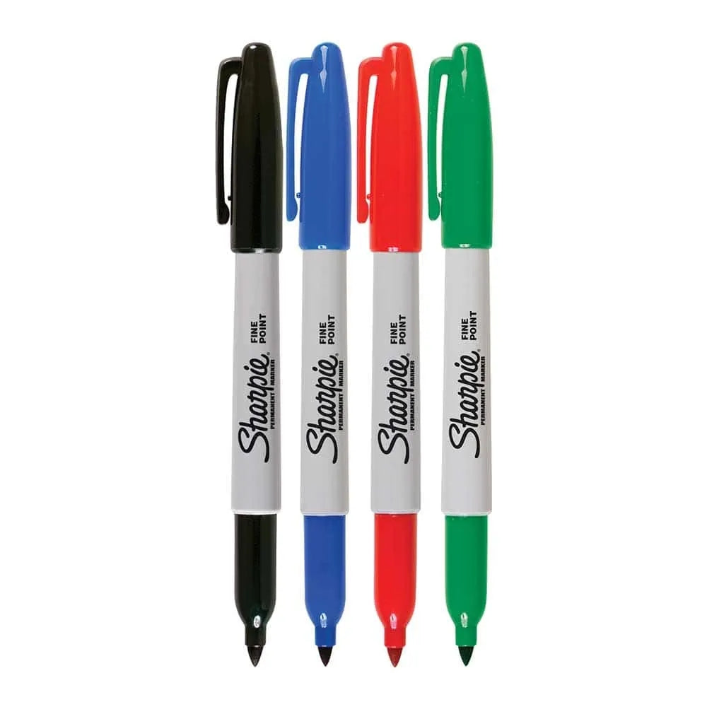 Set de 4 Marcadores Sharpie Permanente para Mayoria de Superficies punta Fina colores Basicos 1825090