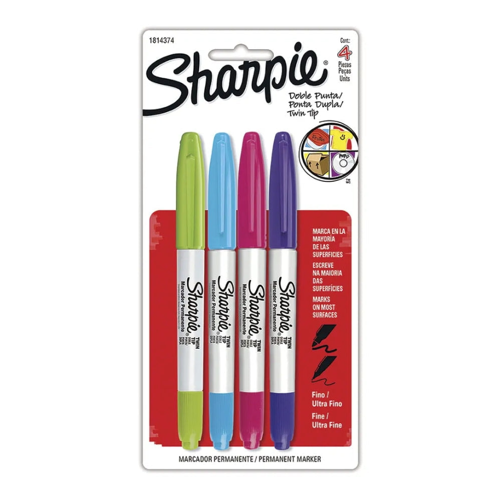 Set de 4 Marcadores Sharpie Permanente para Mayoria de Superficies punta Fina y Extra Fina varios colores 1814374