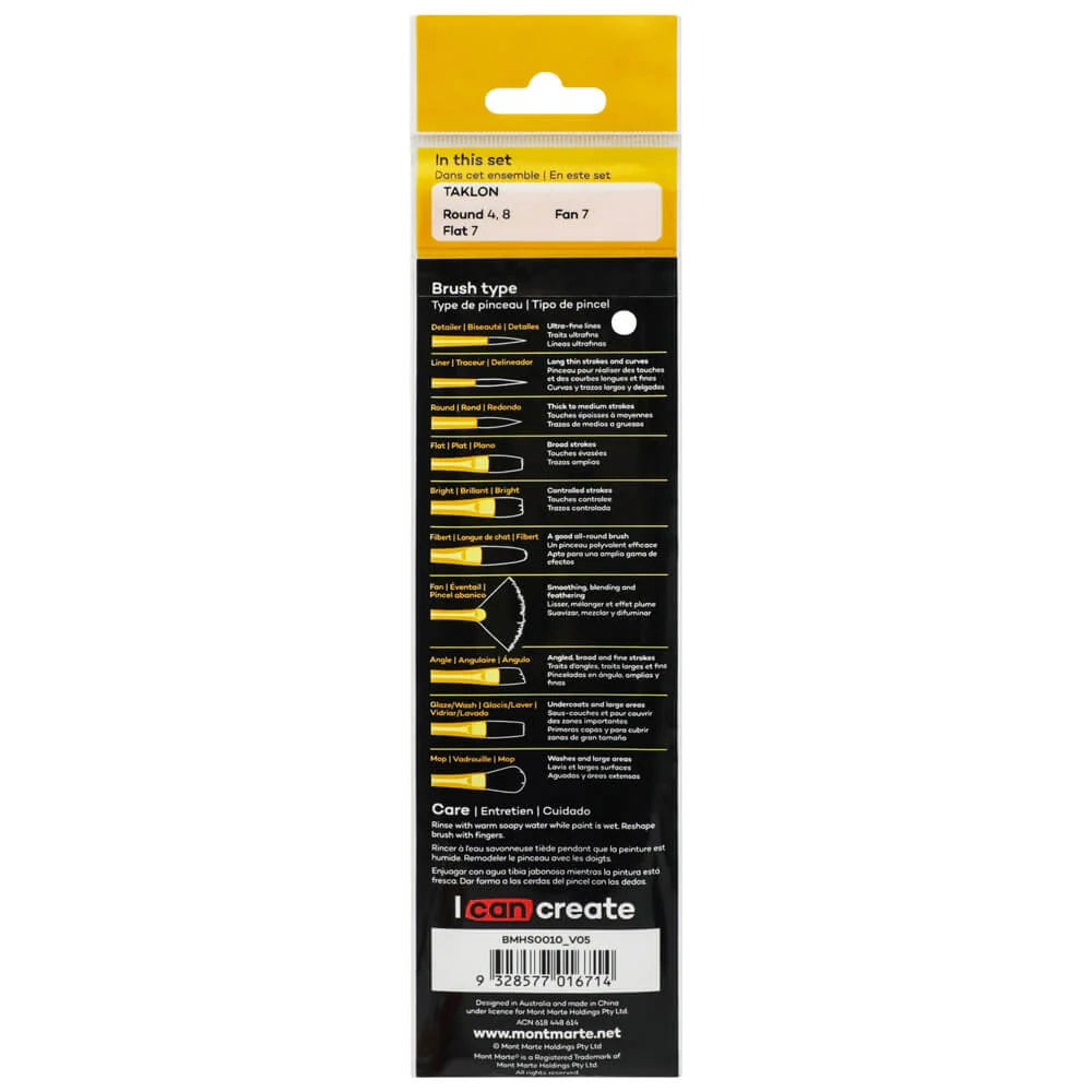 Set de 4 Pinceles MontMarte Signature de Fibra de Taklon para Acrilico BMHS0010
