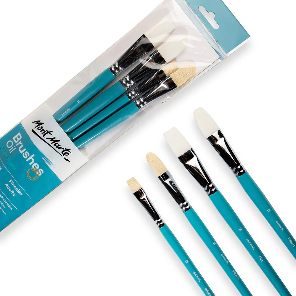 Set de 4 Pinceles MontMarte Signature de Fibra de Taklon y Pelo de Cerdo para Oleo BMHS0022