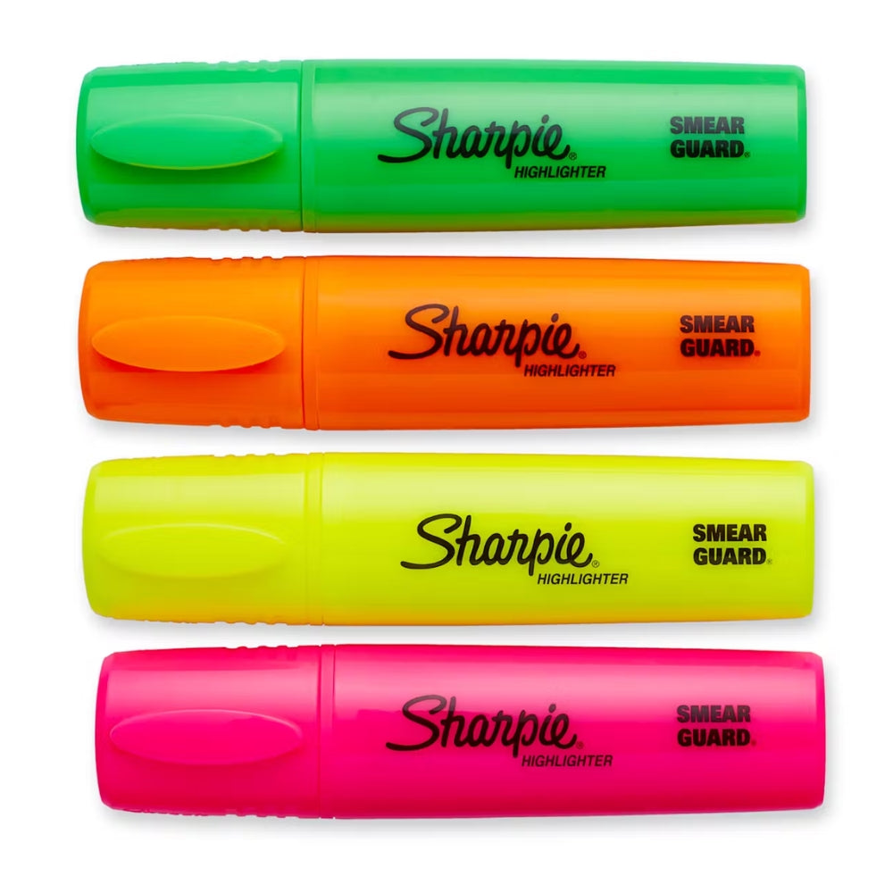 Set de 4 Resaltadores Sharpie punta Biselada para 3 Tipos de Trazo varios colores 1960342