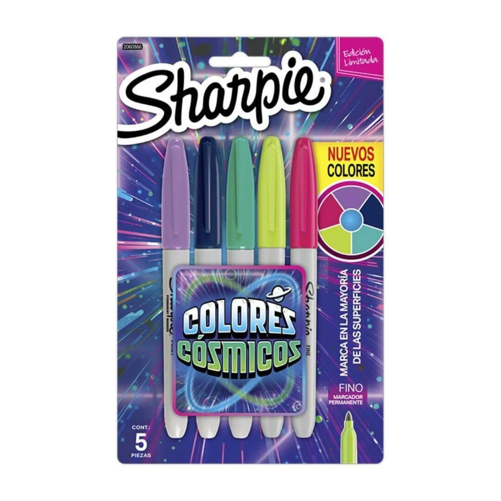 Set de 5 Marcadores Sharpie Permanente para Mayoria de Superficies punta Fina varios colores Cosmicos 2060866