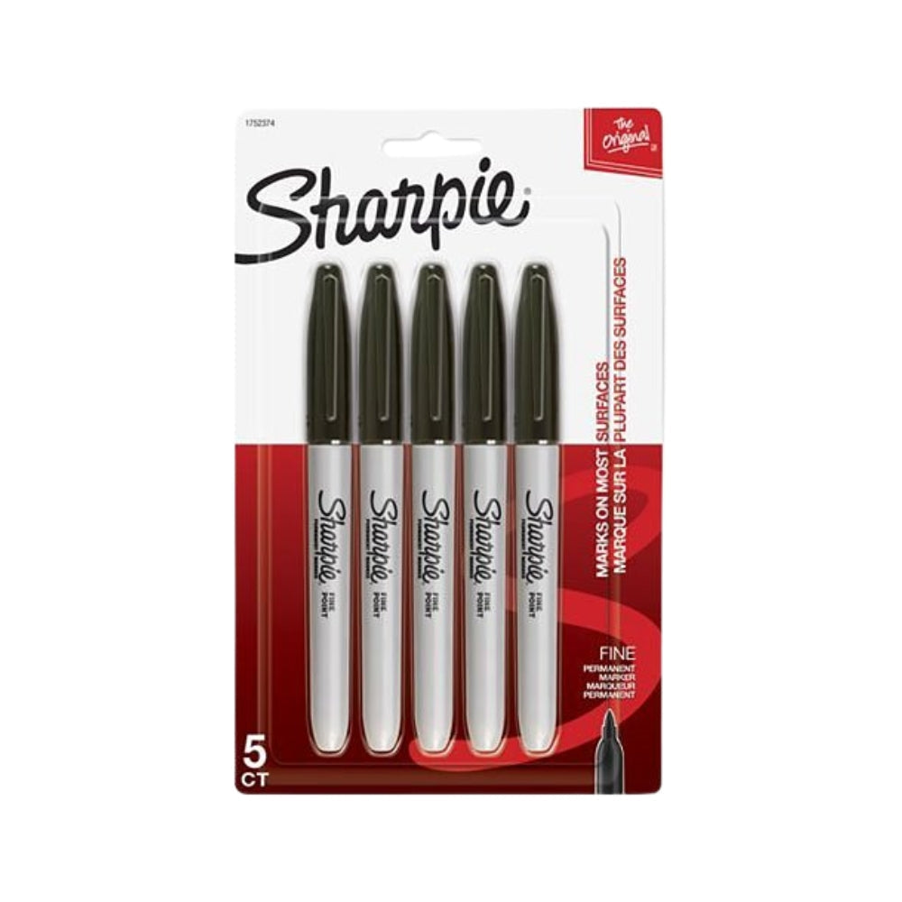 Set de 5 Marcadores Sharpie Permanente punta Fina color Negro 37401