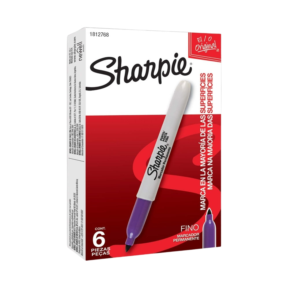 Set de 6 Marcadores Sharpie Permanente para Mayoria de Superficies punta Fina color Morado 1812768