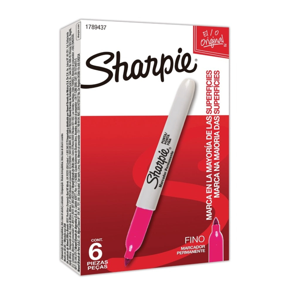 Set de 6 Marcadores Sharpie Permanente para Mayoria de Superficies punta Fina Piezas color Magenta 1789437