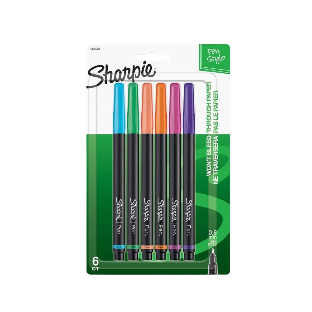 Set de 6 Micropen Sharpie punta Fina 0.8mm no Traspasa el Papel varios colores 1802225