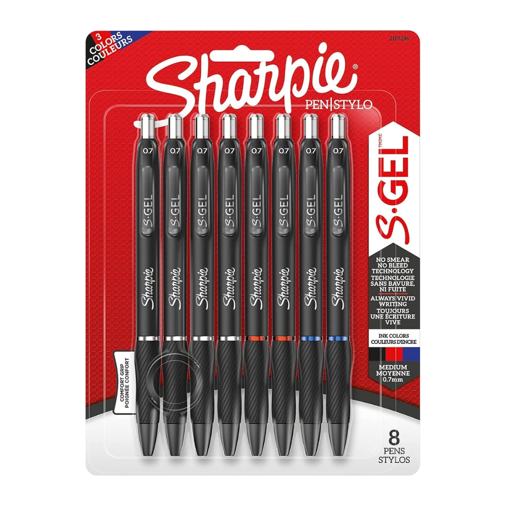 Set de 8 Boligrafos Sharpie S-Gel de Gel Retractable punta Media 0.7mm varios colores 2096148