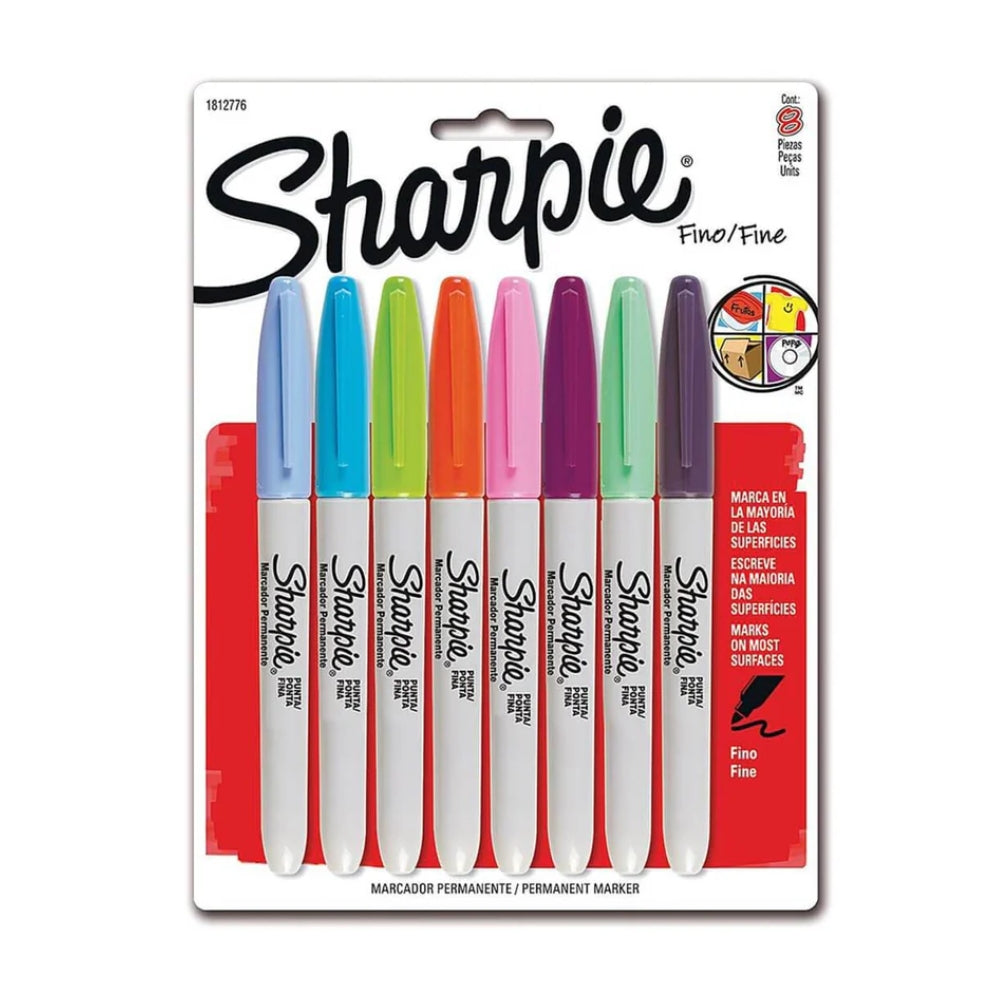 Set de 8 Marcadores Sharpie Permanente para Mayoria de Superficies punta Fina y Extra Fina varios colores 1812776