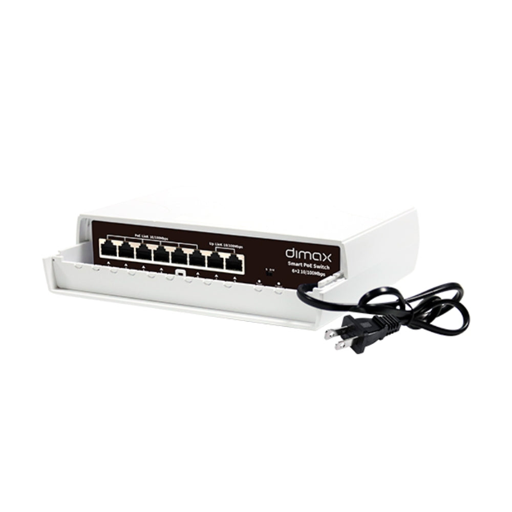 Switch Dimax de 6 Puertos 100Mbps 802.3AF/AT POE hasta 30W por puerto + 2 Enlaces UpLink 100Mbps N065