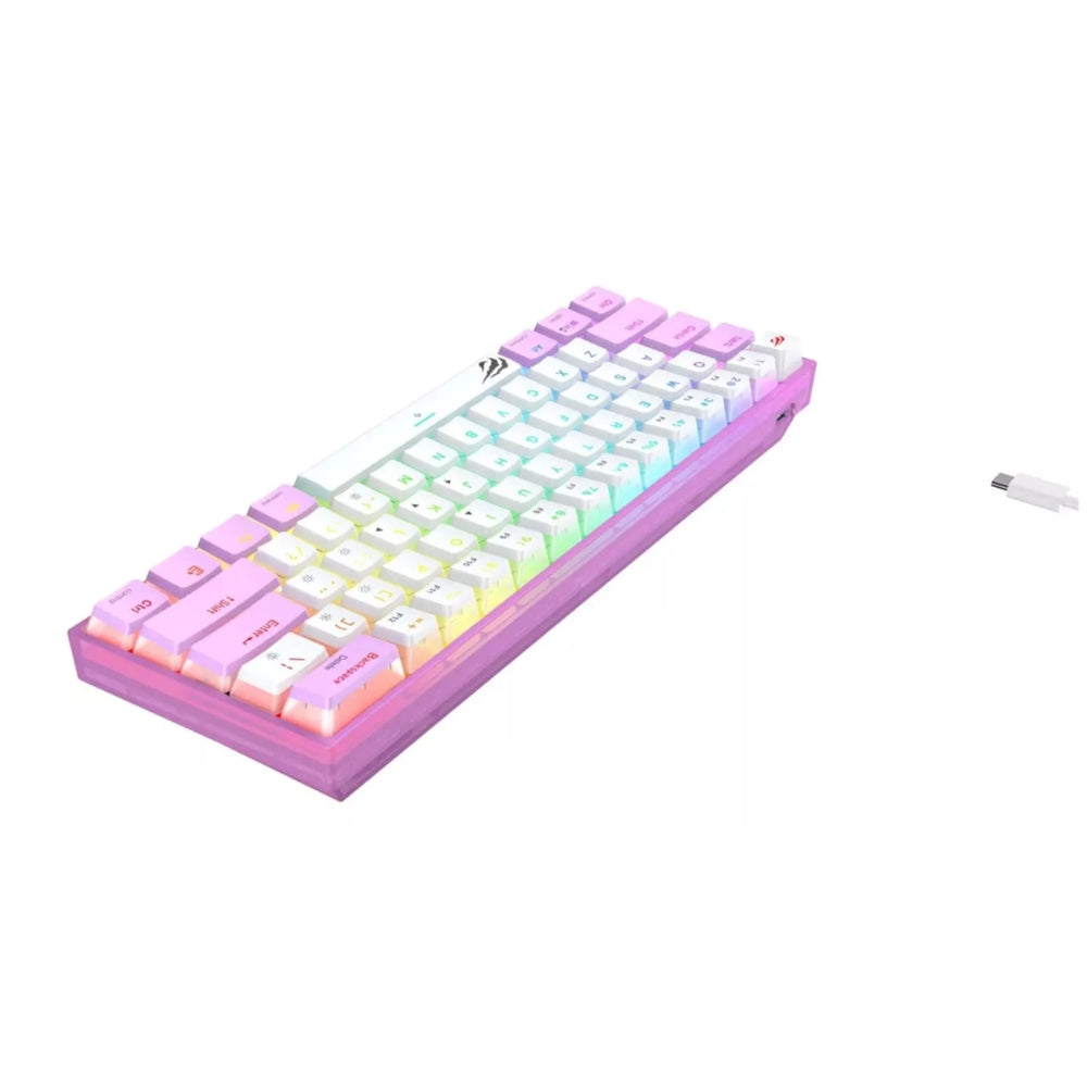 Teclado Havit Gamer RGB de 61 Teclas Conexion USB desmontable color Purpura+Blanco KB877L-PRWH