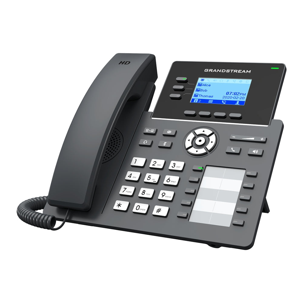 Telefono IP Grandstream 3 Lineas 6 Cuentas SIP Puerto Ethernet Gigabit Pantalla LCD 2.7" Audio HD Conferencia 5 Vias Incluye Adaptador GRP2604