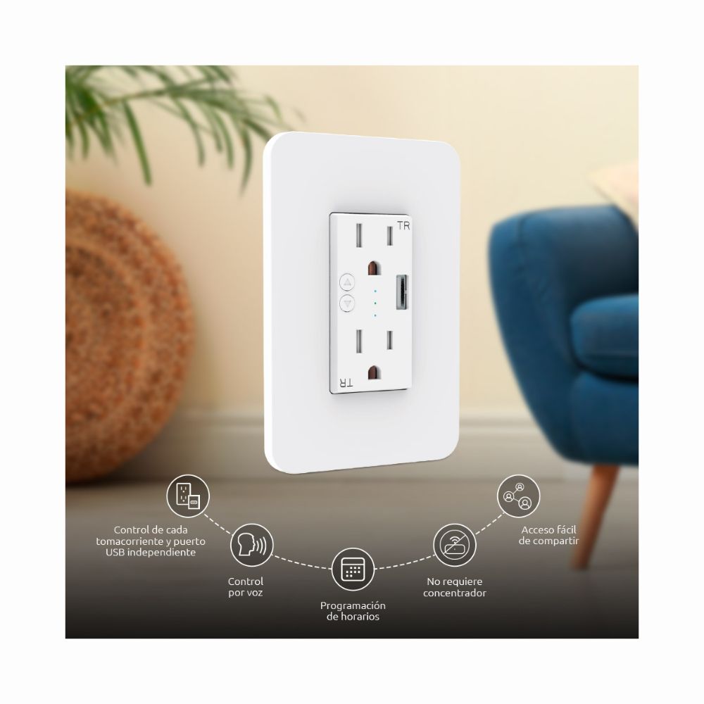 Tomacorriente de Pared Inteligente con Puerto USB y Conexión Wi-Fi Nexxt