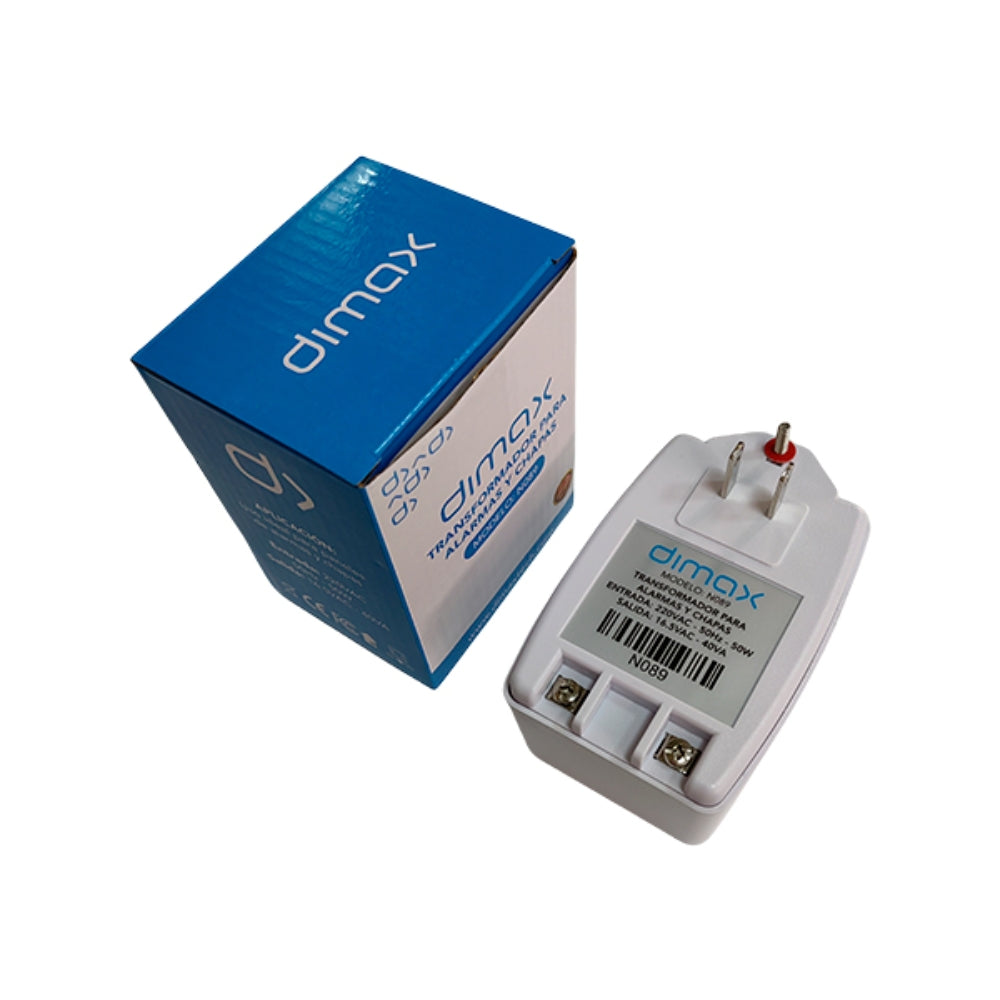 Transformador Dimax Salida 16.5VAC 2.4Amp para Alarmas y Chapas N089