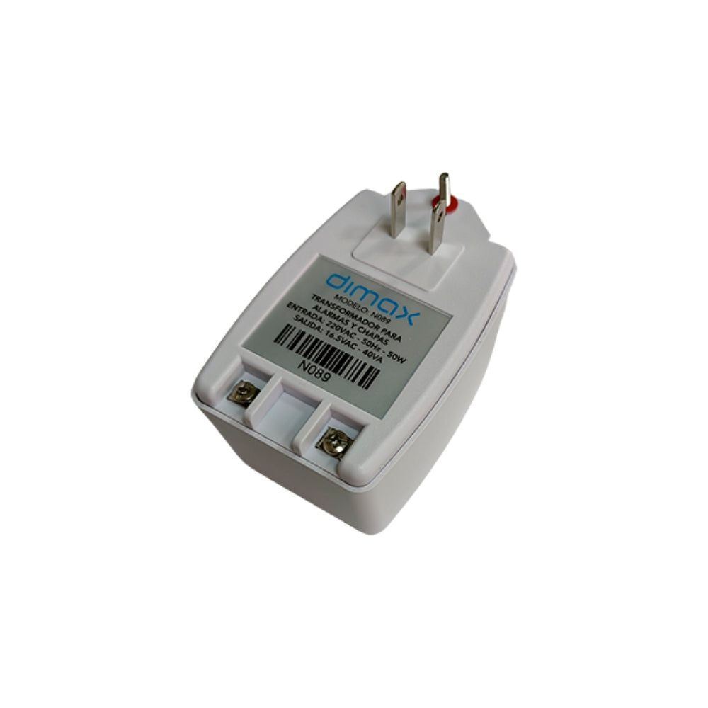 Transformador Dimax Salida 16.5VAC 2.4Amp para Alarmas y Chapas N089