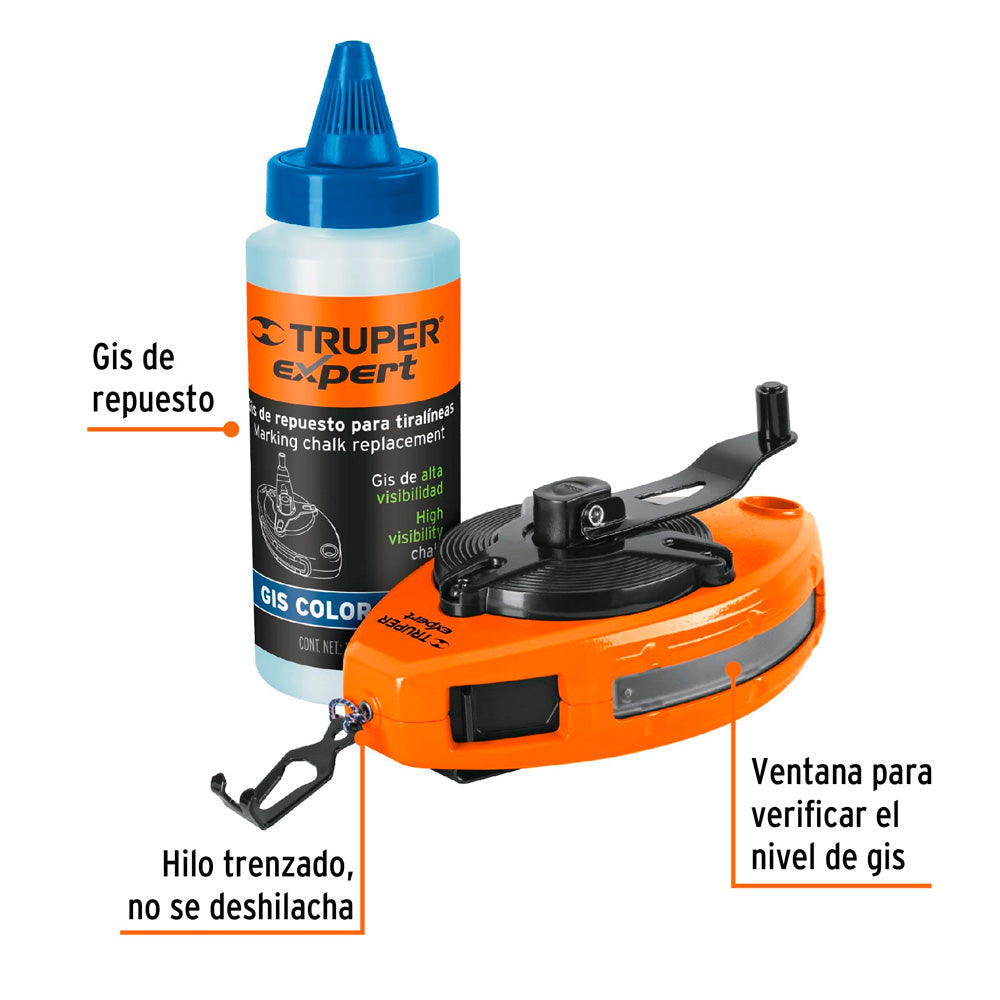 Trazalíneas Truper Expert Metálico con Gis Uso Rudo 30 m 100 ft