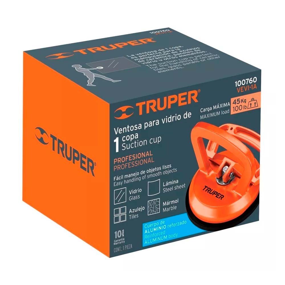 Ventosa de Aluminio Truper para Vidrio 1 Copa de Succión